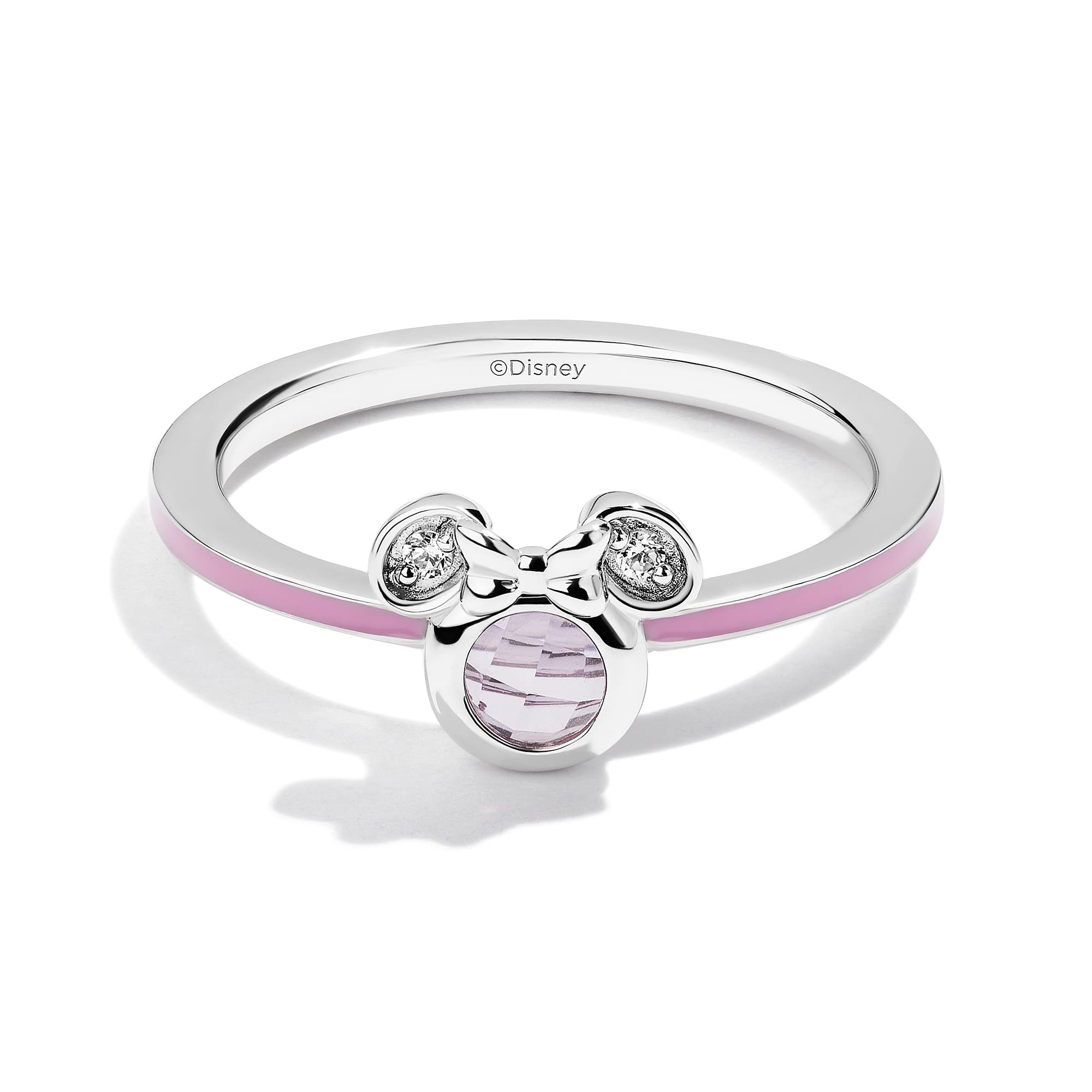 Jewelili Disney Jewels Strawberry Lush Created Pink Sapphire and Accent Diamonds Minnie Pink Enamel Ring