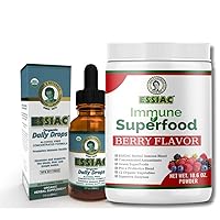 Essiac Longevity Bundle, Organic Daily Drops Immune Superfood Pre/Probiotic, Quercetin, Greens, Red Fruits, Veggies, no Added Sugar, Berry Flavor, 30 Day Supply