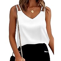 XIEERDUO V Neck Tank Tops for Women Silk Satin Summer Sleeveless Camisole S-2XL