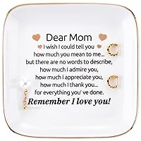 Mom Birthday Gifts, Gifts for Mom from Daughter or Son - Ceramic Ring Dish Jewelry Plate Trinket Tray - Mother's Day Christmas Gifts for Mom - Remember I Love You Mom