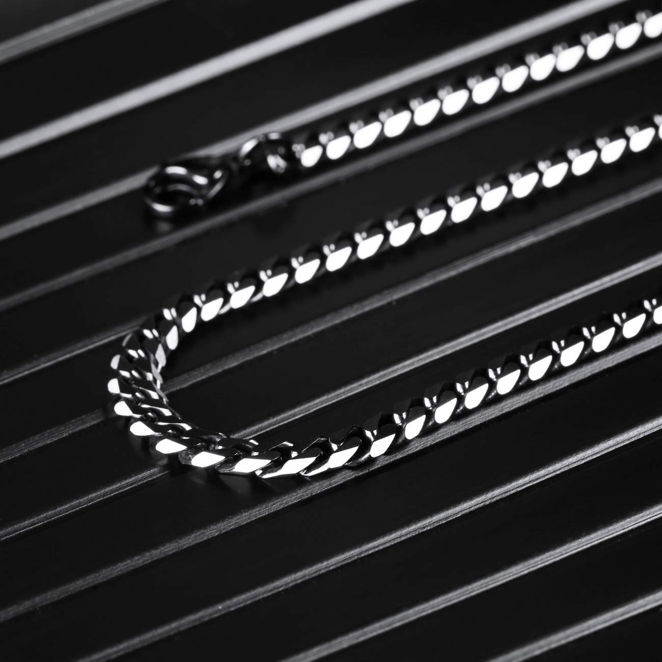 MOWOM Black Chain Necklace for Men Women Water Resistent 316L Stainless Steel Big Thick Cuban Link Chains Plated & Brushed finish Silver Color with Gift Box (3.5-8 MM Wide, 14-36 Inches Long)