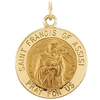 Pendant Necklace 14k Yellow Gold 15mm Polished Round St. Francis Of Assisi Medal Jewelry for Women