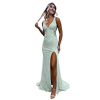 Hollow-Out Beaded Sequin Prom Dresses for Women 2024 Mermaid Sparkly Backless Formal Evening Party Gown