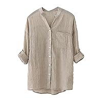 Women's Plus Size Cotton Linen Dress Tops Button Up Shirts Dress Casual Summer Blouse to Wear with Leggings