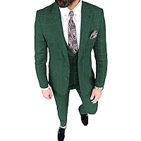 Business Men's Suits Slim Fits 3 Piece Double Breasted Plaid Thin Prom Tuxedos Blazer Wedding Grooms