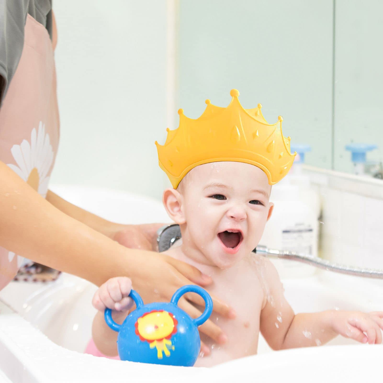 AZXIVIZ Baby Shower Cap Silicone for Children, Soft Adjustable Bathing Crown Hat Safe for Washing Hair, Protect Eyes and Ears from Shampoo for Baby, Toddlers and Kids from 6 Months to 12-Year Old