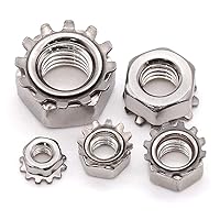 1/4”-20 (30 pcs) K-Lock Nuts with External Tooth Lock Washer, 304 Stainless Steel 18-8