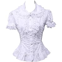 Antaina White Cotton Lace Ruffle Puff Vintage Victorian Lolita Shirt Blouse