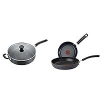 T-fal B36290 Specialty Nonstick 5 Qt. Jumbo Cooker Sauté Pan with Glass Lid, Black AND Ultimate Hard Anodized 2-Piece Scratch Resistant Titanium Nonstick Thermo-Spot PFOA Free Cookware Set, Gray
