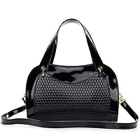 AURA Italian Made Black Patent Embossed Leather Satchel Handbag