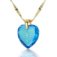 Romantic Heart Pendant for Women I Love You Necklace in 12 Languages Pure Gold Inscribed on Heart-Shaped Cubic Zirconia Valentine's Day Gift Gemstone, 18