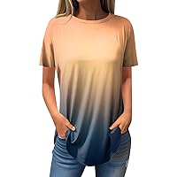 Gradient Cute Tops for Women Short Sleeve Fashion Loose Fit Crewneck Tunic Tops Casual Graphic Tees Blouses