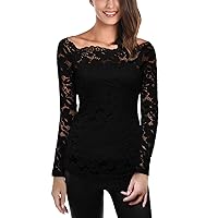 Lace Tops for Women Sexy Off Shoulder Blouse Vintage Floral Long Sleeve Shirt Casual Party Clubwear