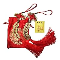 Pack of 2 Chinese Feng Shui Money Coins Lucky with Red Enless Knot Decoration for Wealth and Success Chinese New Year 6 Coins Emperor Money Home Office Decorations