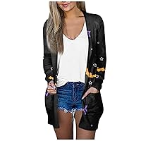 Women Halloween Cardigan Halloween Cardigan Long Sleeve Open Front Cardigans Plus Size Linghtweight Outerwear with Pockets
