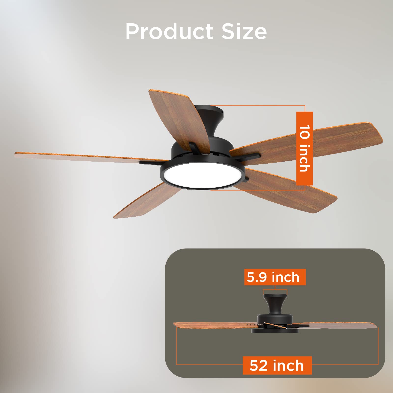 TALOYA 52 inch Ceiling Fans with Lights,Remote Control Multifunctional Quiet Fan with Three Color Temperature and Dimmable Light with Reversible Blades Black
