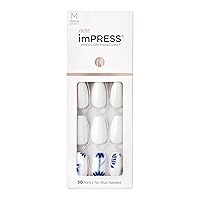 KISS imPRESS No Glue Mani Press On Nails, Design, Tye Dye', White, Medium Size, Coffin Shape, Includes 30 Nails, Prep Pad, Instructions Sheet, 1 Manicure Stick, 1 Mini File
