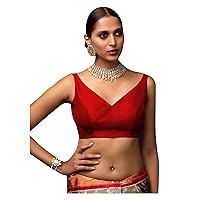Women's Readymade Banglori Silk Red Blouse For Sarees Indian Bollywood Designer Padded Stitched Choli Crop Top