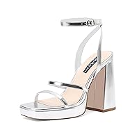 MIRAAZZURRA Platform Strappy Heel Sandals Square Open Toe Two Strap Chunky High Heeled Sandals with Buckle Ankle Strap for Women Party Wedding Dress