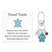 Travel Turtle Keychain, Cute Turtle Keyring with Red Gemstone & Encouragement Card Creative Name Initials Sea Turtle
