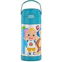 THERMOS FUNTAINER Water Bottle with Straw - 12 Ounce, Cocomelon - Kids Stainless Steel Vacuum Insulated Water Bottle with Lid