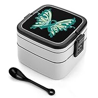 Ovarian Cancer Awareness Butterfly Bento Box with Spoon 2 Layer Food Container Cute Lunch Box for Travel Dining Out Work