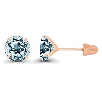 Solid 14k Gold Hypoallergenic 6mm Round Birthstone Solitaire Prong Set Screw Back Stud Earrings
