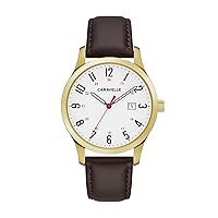 by Bulova Traditional Quartz Mens Watch, Stainless Steel with Brown Leather Strap, Gold-Tone (Model: 44B116)