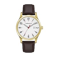 Caravelle by Bulova Traditional Quartz Mens Watch, Stainless Steel with Brown Leather Strap, Gold-Tone (Model: 44B116)