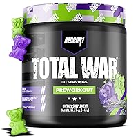 REDCON1 Total War Preworkout - Contains 320mg of Caffeine from Green Tea, Juniper & Beta Alanine - Pre Work Out with Amino Acids to Increase Pump, Energy + Endurance (Sour Gummy Bear, 30 Servings)