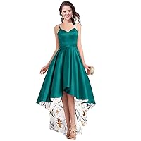 Spaghetti Straps Satin and Camo Bridesmaid Dresses Wedding Party Guest Dress High Low