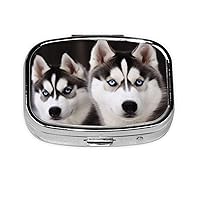 Husky Dog Pill Box 3 Compartment Metal Pill Case for Purse & Pocket Portable Medicine Organizer Mini Travel Pillbox Weekly Pill Container