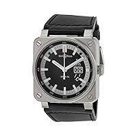 Bell and Ross Aviation Automatic Black Dial Square Black Leather Mens Watch BR0396-SI-ST
