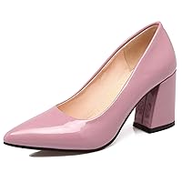 Women Pointed Toe Dress Block High Heels Patent Court Shoes