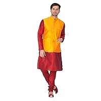 Elina fashion Men's Indian Silk Blend Kurta Pajama And Nehru Jacket (Waistcoat) Traditional Wedding Party Festivals Dress Set
