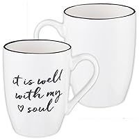 Christian Art Gifts Ceramic Coffee and Tea Mug 12 oz Inspirational Bible Verse Mug for Men and Women: Well With My Soul - Lead-free, Microwave and Dishwasher Safe Novelty White Drinkware