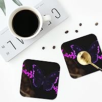 Purple and Black Butterfly Coasters for Drinks 4 Pack Non-Slip Leather Coasters Round Cup mat for Home Tabletop Decor 4 Inch