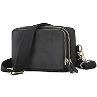 Crazy Horse Leather Shoulder Bag for Men, Classic Small Rectangular Crossbody Messenger Bags with 2 Separate Zipped Pockets