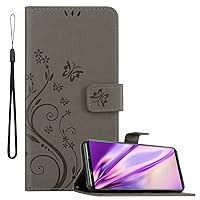 Book Case Compatible with Sony Xperia 5 III in Floral Grey - Cover in Flower Design with Magnetic Closure, Stand Function and 3 Card Slots - Wallet Etui Pouch PU Flip