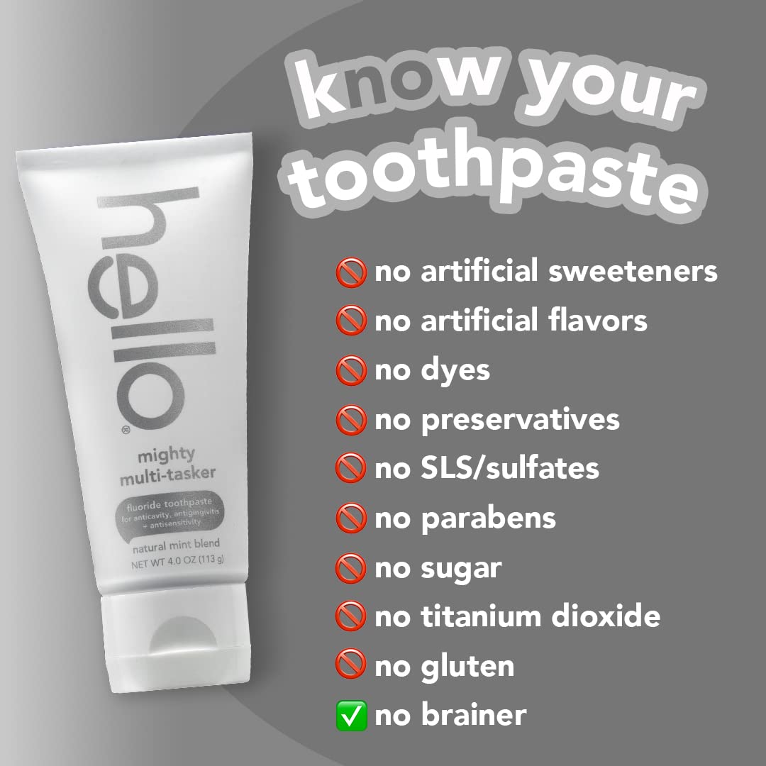 hello Mighty Multitasker Fluoride Toothpaste, 8-in-1 Hello Toothpaste with Fluoride and Minty Flavor, Anticavity, Antigingivitis, Antisensitivity, Strengthens Enamel and Whitens, 2 Pack, 4.0 Oz Tubes