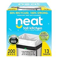 Neat Tall Kitchen 13 Gallon Drawstring Trash Bags - (MEGA 200 Count) - Triple Ply Fortified, Eco-Friendly 50% Recycled Material, Neutralize+ Odor Technology, Reversible Black and White Garbage Bags