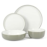 Sur La Table Kitchen Essentials 16 Piece Two-Tone Porcelain Chip and Scratch Resistant Dinnerware Plates and Bowls Set - Grey/White