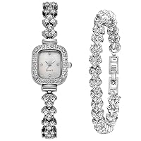 Luxury Women Watches Small Square Diamond Dial Quartz Wristwatches Dress Bracelets Watch Set