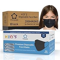 200pcs Kids Disposable Face Masks - 3 Ply Kids Mask for Boys Girls - Back to School Supplies (Black)