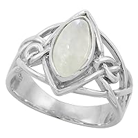 Sterling Silver Celtic Infinity Knot Ring with Natural Moonstone 1/2 inch Wide, Sizes 6-10