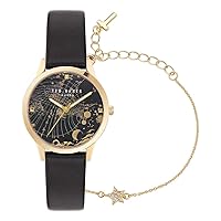 Ted Baker Ladies Black Leather Strap Watch & Star Bracelet Box Set (Model: BKGFW23029I)