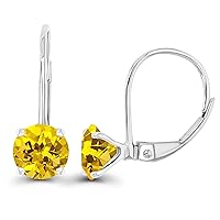 14k Gold Plated 925 Sterling Silver 6mm Round Hypoallergenic Genuine Birthstone Leverback Earrings