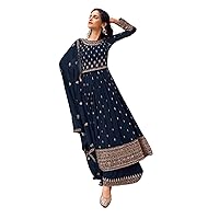 Blue Punjabi Georgette Anarkali Palazo Salwar Kaeez Indian Wedding Dress 7378