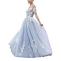 Melisa Women's Off Shoulder Long Wedding Dresses for Bride 2023 Train Lace Applique Sweetheart Bridal Ball Gowns