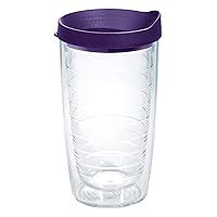 Tervis Clear & Colorful Lidded Made in USA Double Walled Insulated Tumbler Travel Cup Keeps Drinks Cold & Hot, 16oz, Royal Purple Lid, 2 Piece Set